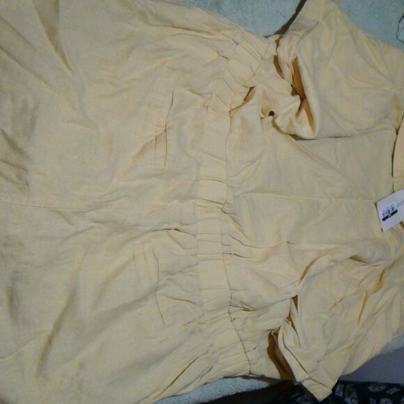 Universal Thread Linen Jump Suit Short Sleeve Pockets Cinch Waist Yellow Size 10 - Picture 7 of 14